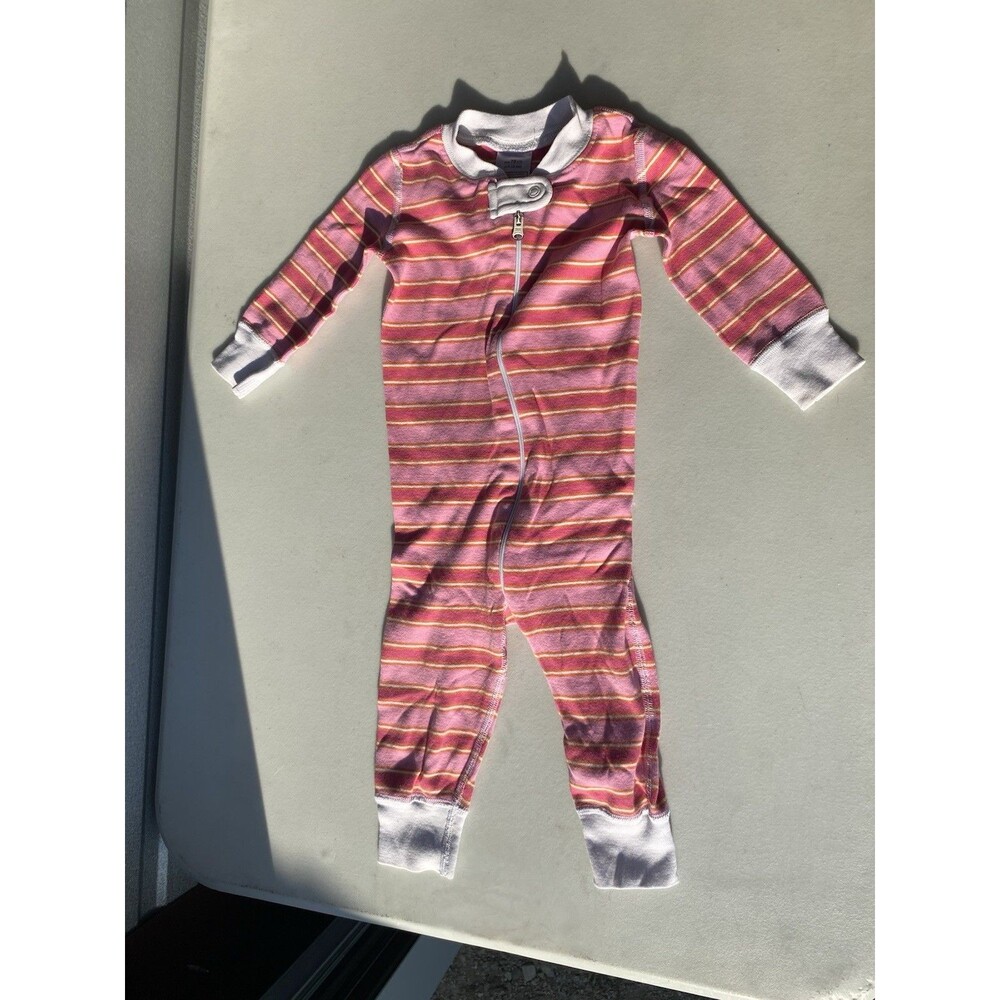 Hanna Andersson Baby Organic Cotton Pink Striped Zipper Sleeper Pajamas 70 9-18M
